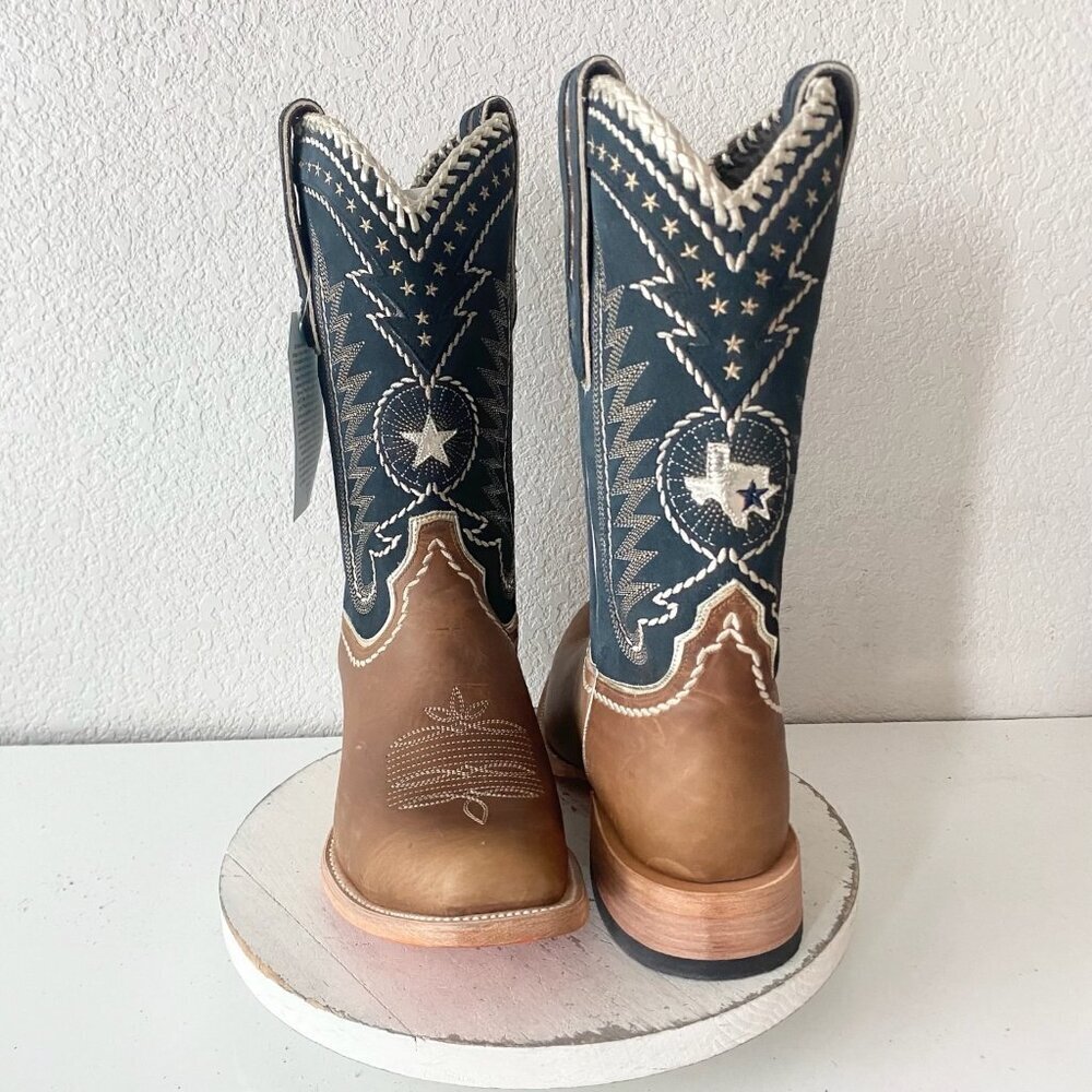 Lane RODEO HOUSTON Mens Cowboy Boots Size 13B Brown Leather Western Blunt Toe